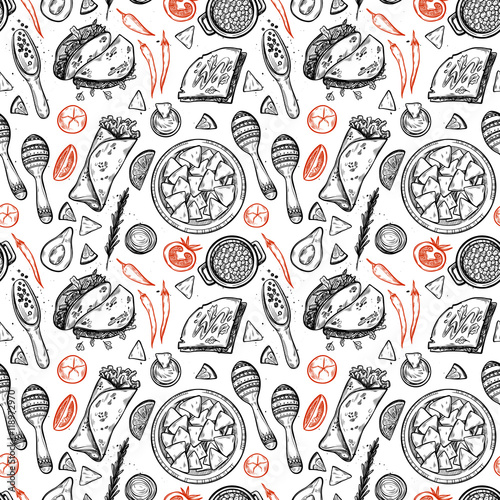 Hand drawn vector background - Mexican food 