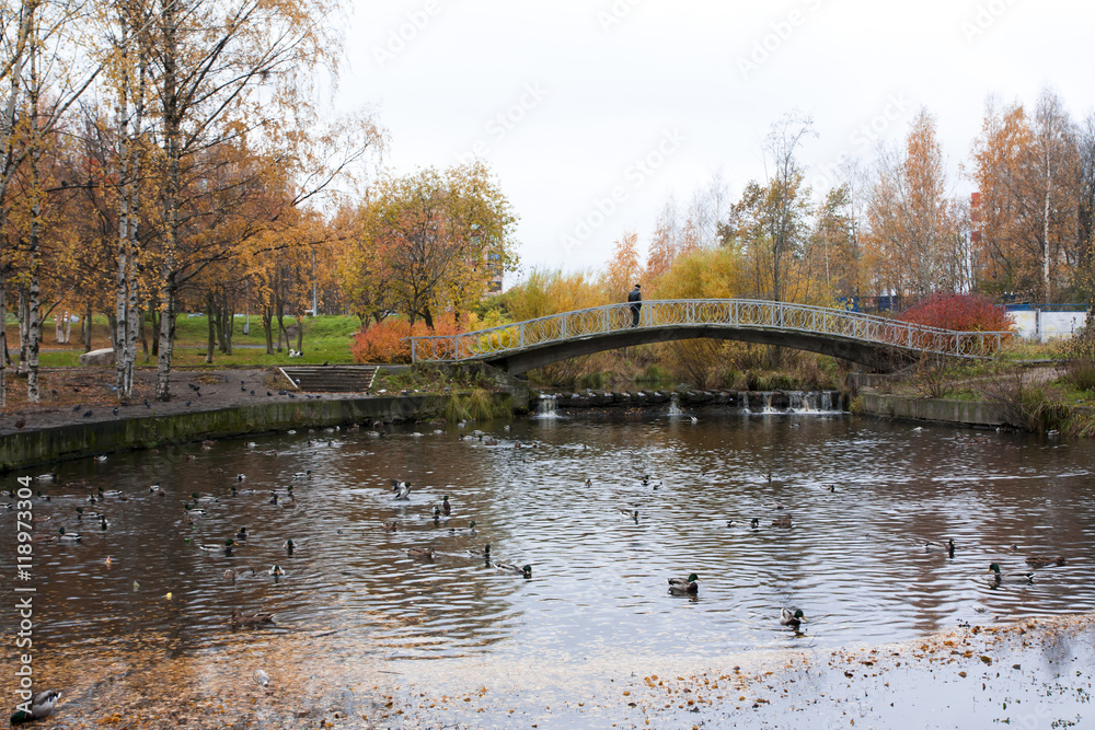Old bridge in autumn, Petrozavodsk, Karelia Old bridge in autumn, Petrozavodsk, Karelia