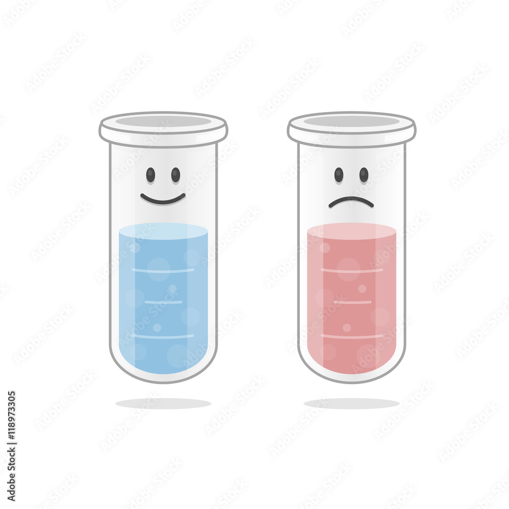 two test tubes cartoon mascots with smiley happy and sad faces vector illustration isolated on white two test tubes cartoon mascots with smiley happy and sad faces vector illustration isolated on white
