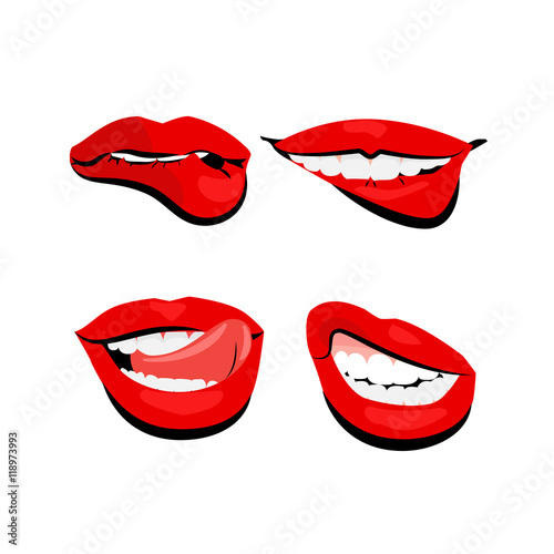colored icons sexy shiny red lips