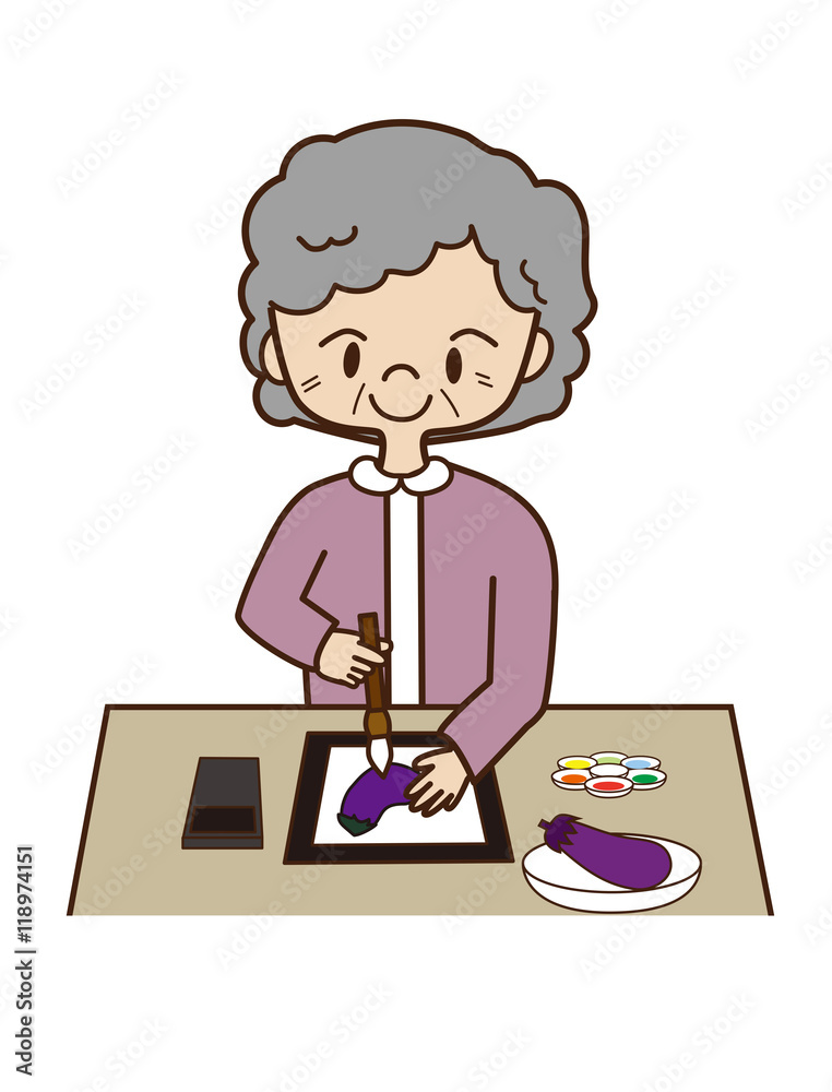 絵手紙を書く女性