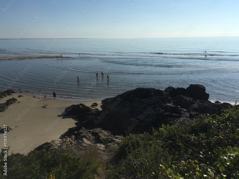 aerial view of Ogunquit beach at low tide in coastal Maine Stock Photo