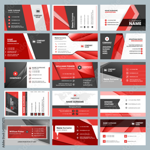 Business card templates. Stationery design vector set. Red and black colors. Flat style vector illustration