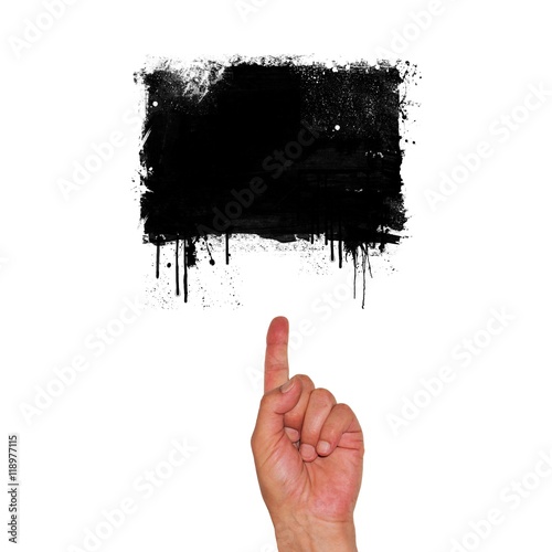 Index finger indicating black dripping copy space
