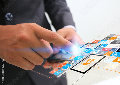 Businessman using mobile smart phone.Social media,social network