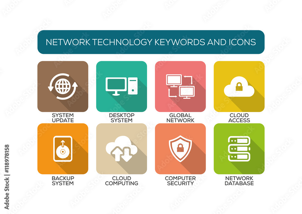 Network Technology Flat Icon Set Network Technology Flat Icon Set