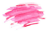 Bright pink wet brush strokes painted in watercolor on white isolated background