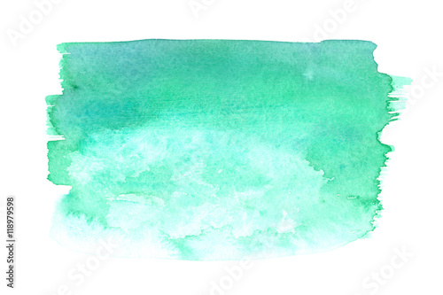 Teal green gradient rectangle painted in watercolor on white isolated background