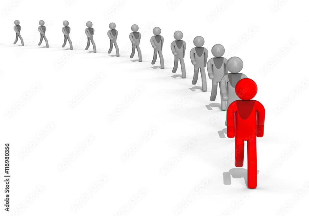 Followers / 3D render image representing a row of people following a leader Followers / 3D render image representing a row of people following a leader
