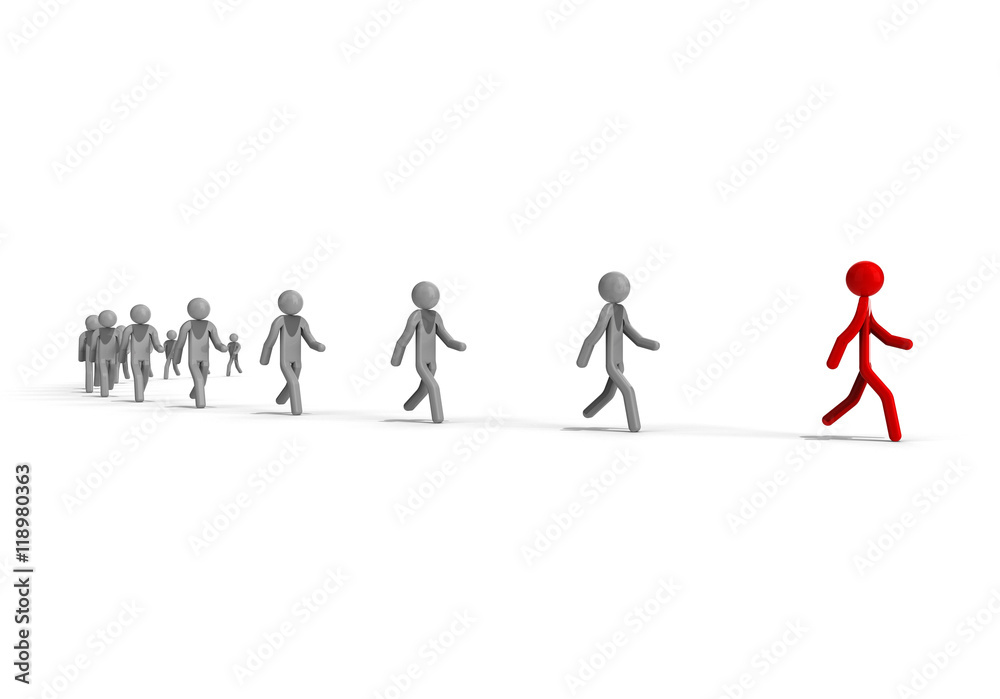Followers / 3D render image representing a row of people following a leader Followers / 3D render image representing a row of people following a leader