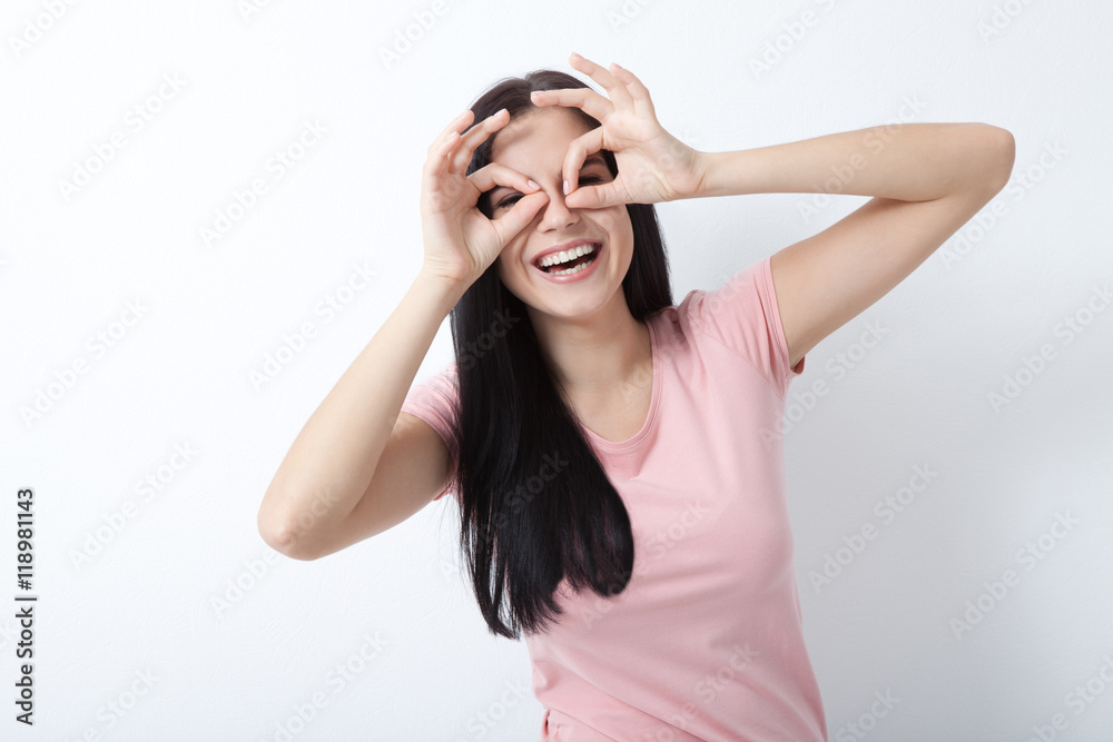 Beauty woman with white perfect smile looking at camera Beauty woman with white perfect smile looking at camera
