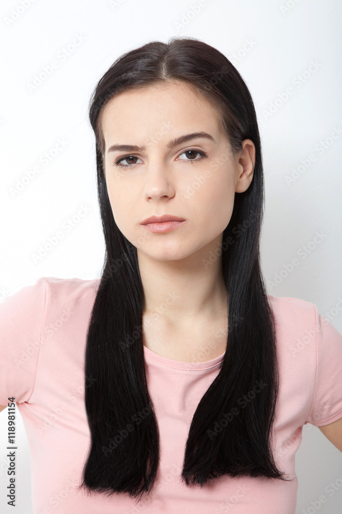 Beautiful woman face close up portrait young studio on white Beautiful woman face close up portrait young studio on white