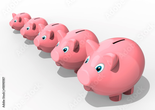  A row of piggy banks   3D render image representing a row of piggy banks 