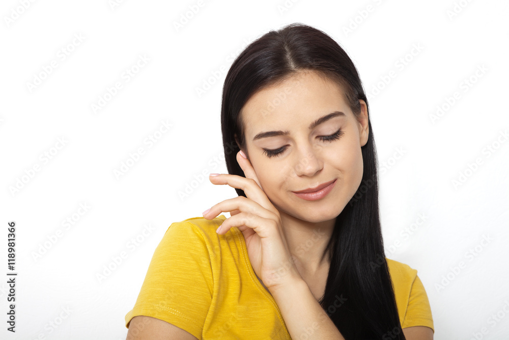 Funny cute smiling woman. Laughing girl, closeup beautiful face isolated Funny cute smiling woman. Laughing girl, closeup beautiful face isolated