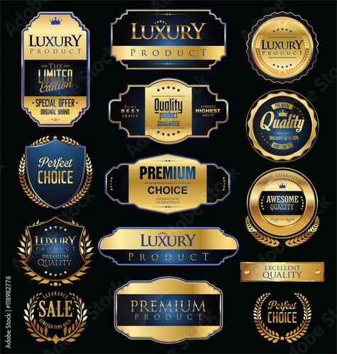 Premium and luxury golden retro badges and labels collection 