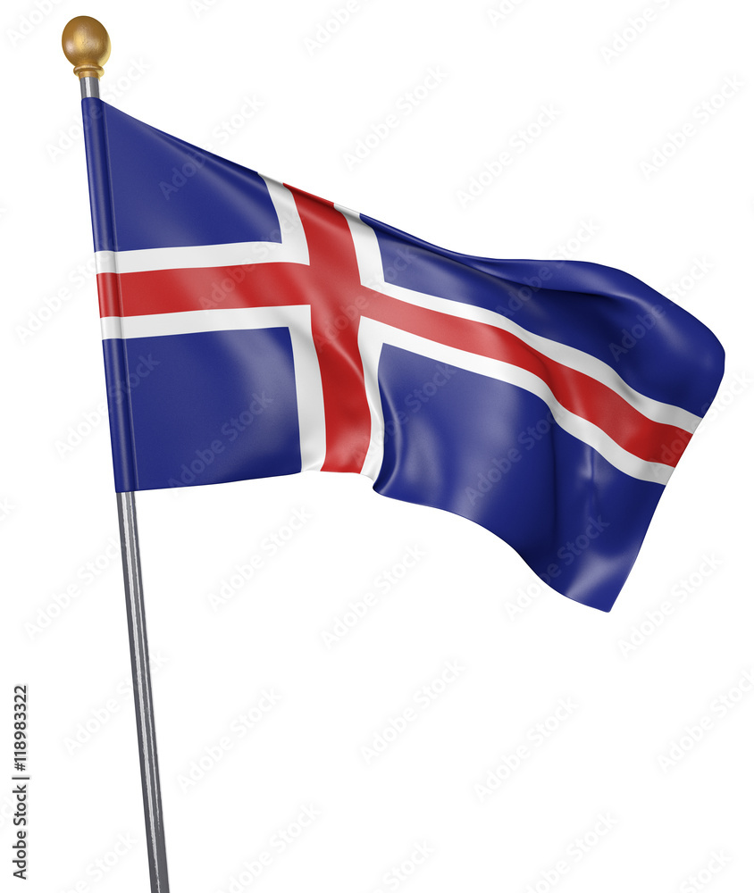 National flag for country of Iceland isolated on white background, 3D rendering National flag for country of Iceland isolated on white background, 3D rendering
