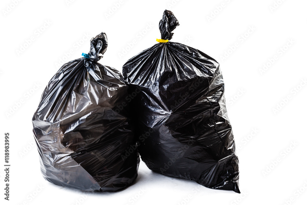 Black garbage bag isolated