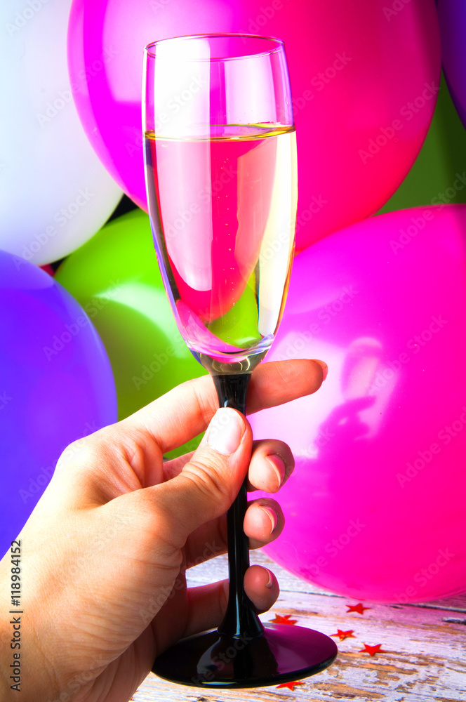 Party with champagne. New Year's Eve or birthday. - obrazy, fototapety, plakaty 