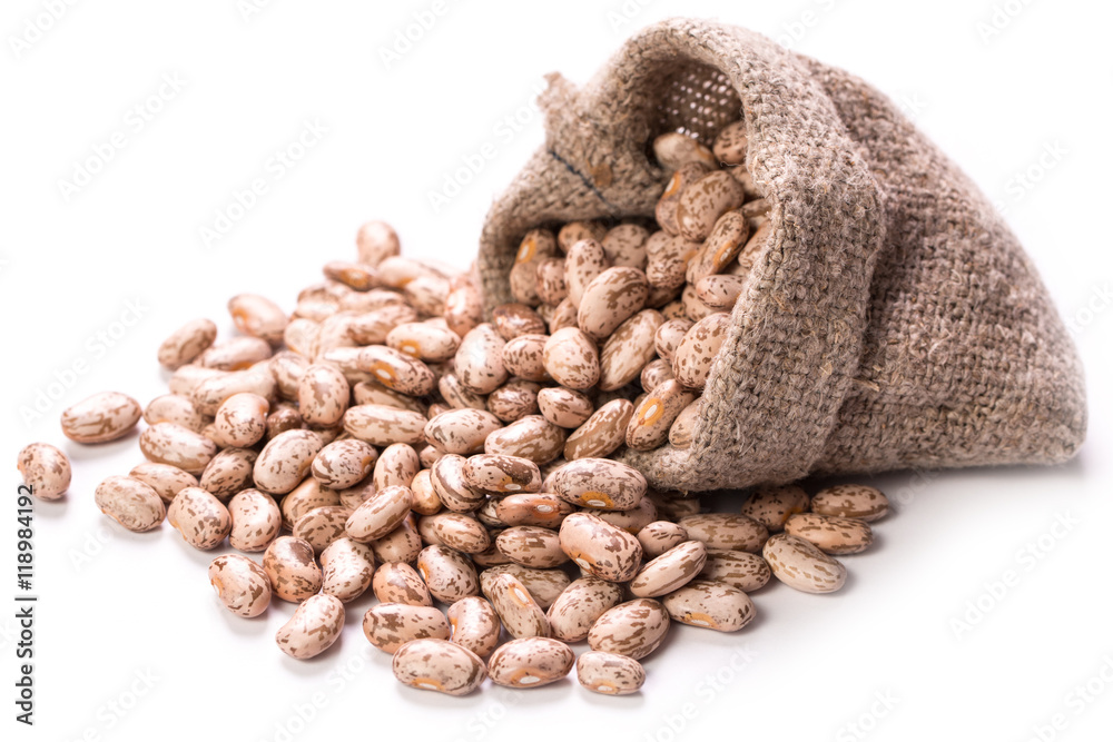 brown beans, healthy food on white background
