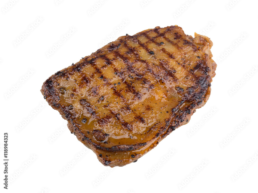 Spicy Grilled chicken steak isolated on the white background with clipping path Spicy Grilled chicken steak isolated on the white background with clipping path