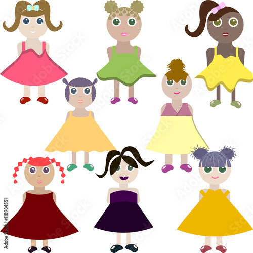 Vector illustration of cute little girls