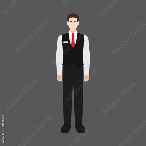 A male avatar of professions people. Front view. Full body. Flat style icons. Occupation avatar. Waiter icon. Vector illustration