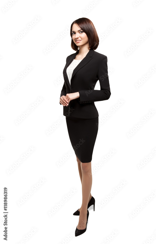 Successful smiling business woman isolated over white