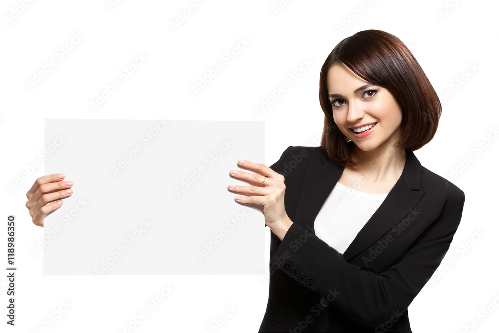 Business Woman Holding Blank Placard Business Woman Holding Blank Placard