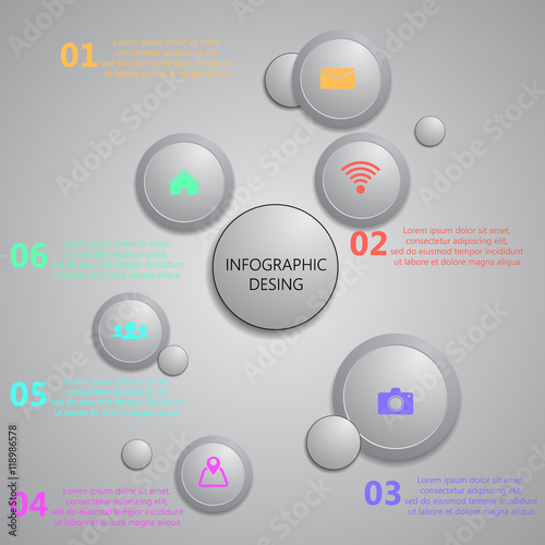 Info graphic with abstract design gray bubbles template