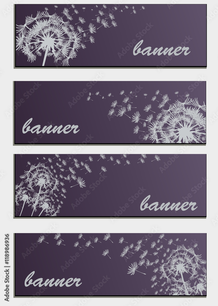 Set of banners with flower dandelion sketch Set of banners with flower dandelion sketch