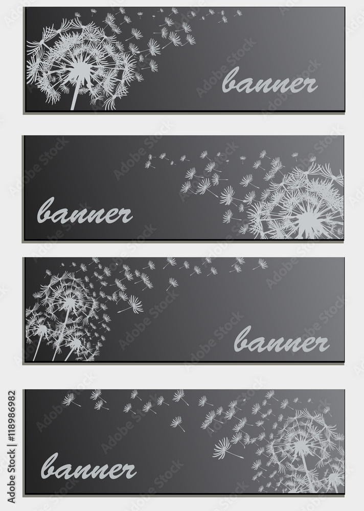 Set of banners with flower dandelion sketch