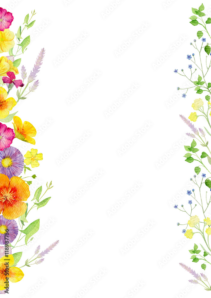 hand painted watercolor mockup clipart template of wild flowers