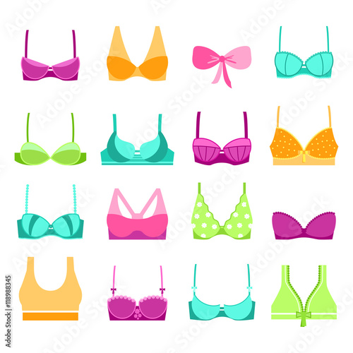Breast retro bra icons vector