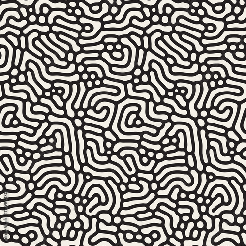 Vector Seamless Black and White Organic Lines Pattern