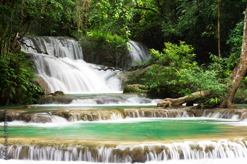 Landscape Huai Mae Kamin waterfall Srinakarin Dam in Kanchanaburi, Thailand.