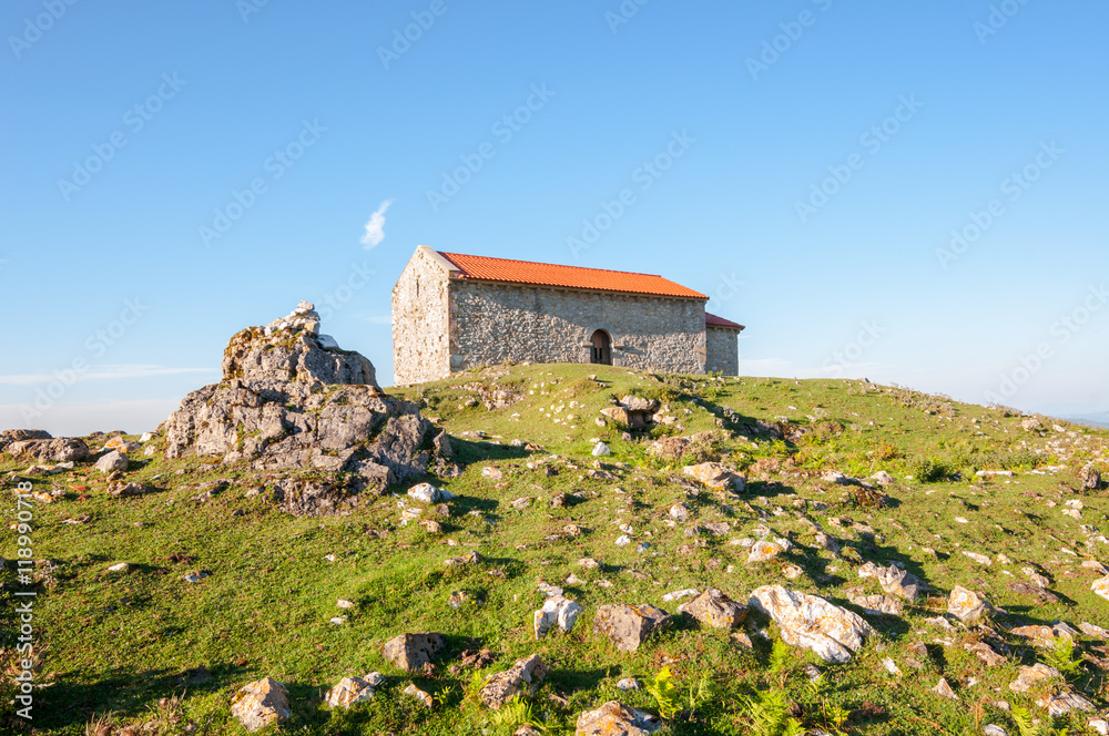 Chapel of the Magdalena, mount Monsacro, Morcin, Asturias, Spain