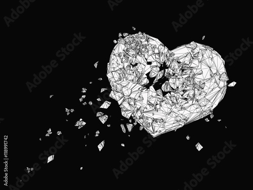 Polygonal  broken heart graphic in black and white