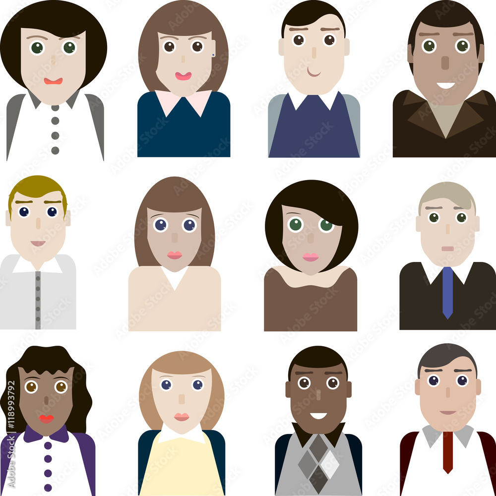 Set of vector portraits of female and male office workers Set of vector portraits of female and male office workers