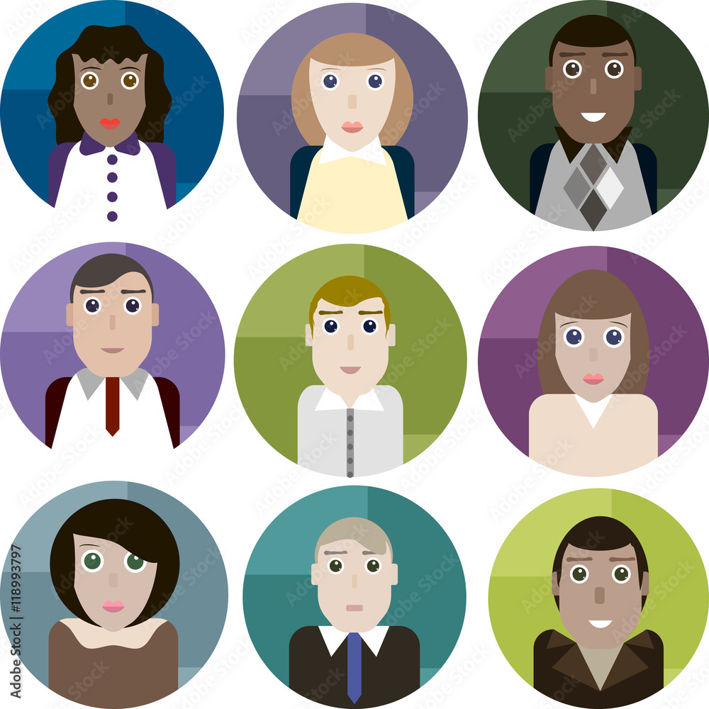 Set of round icons vector portraits of female and male office wo Set of round icons vector portraits of female and male office wo