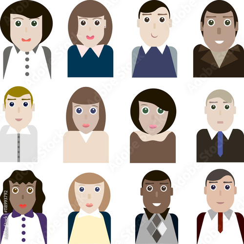 Set of vector portraits of female and male office workers