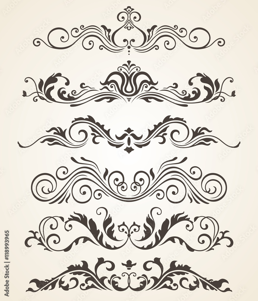 Collection of vintage style flourishes elements for design. Vector set