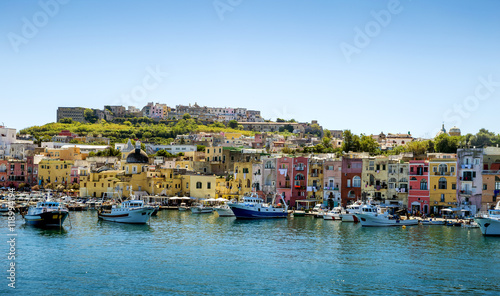 Marina Grande harbor on Procida island in Campania, Italy