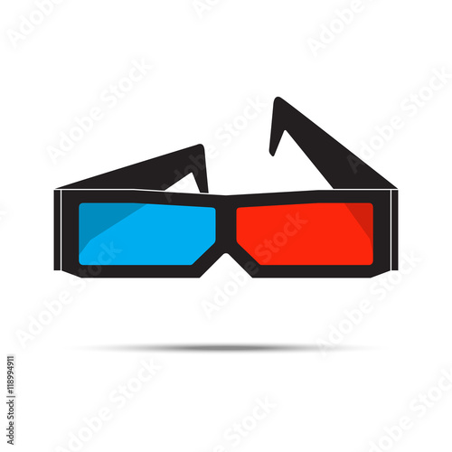 3d cinema black glasses, isolated, vector illustration.