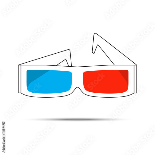 3d cinema white glasses, isolated, vector illustration.