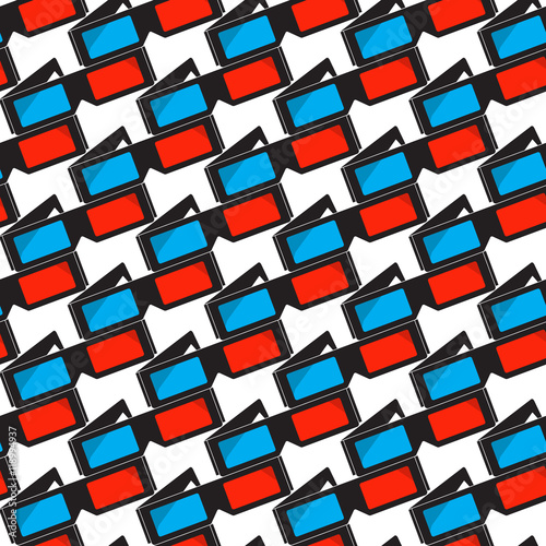 Seamless pattern with 3d cinema black glasses, vector illustration.