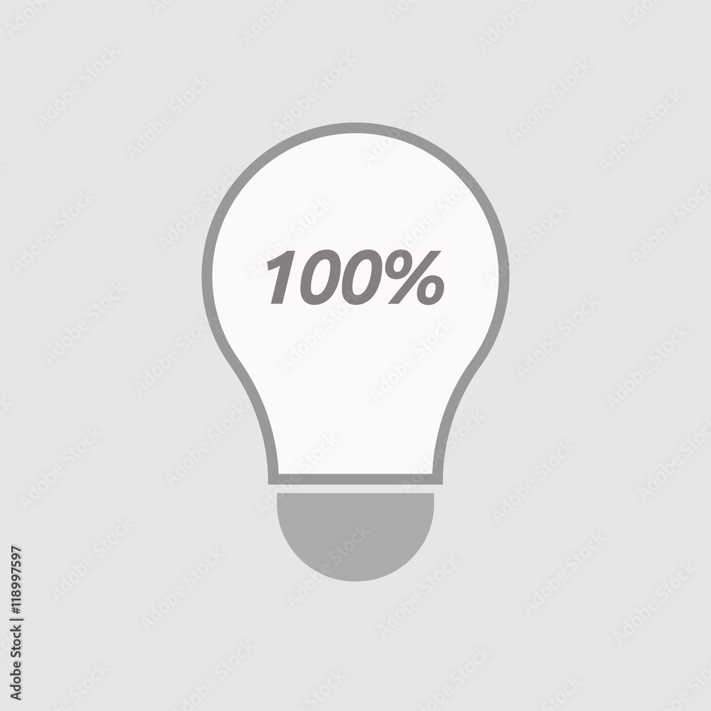 Fototapeta premium Isolated line art light bulb icon with the text 100%