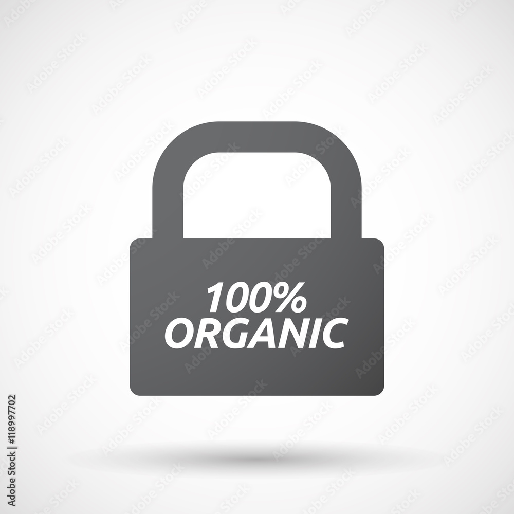 Isolated closed lock pad icon with the text 100% ORGANIC Isolated closed lock pad icon with the text 100% ORGANIC