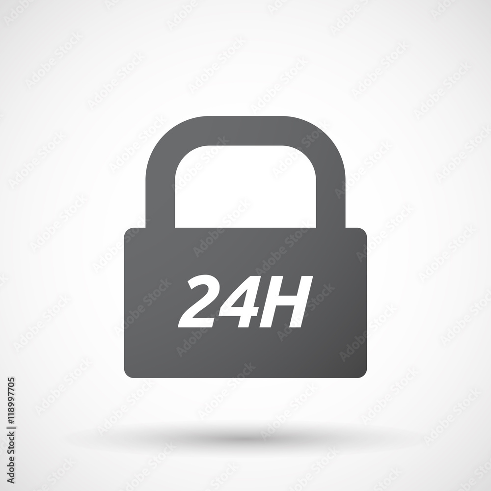 Isolated closed lock pad icon with the text 24H Isolated closed lock pad icon with the text 24H