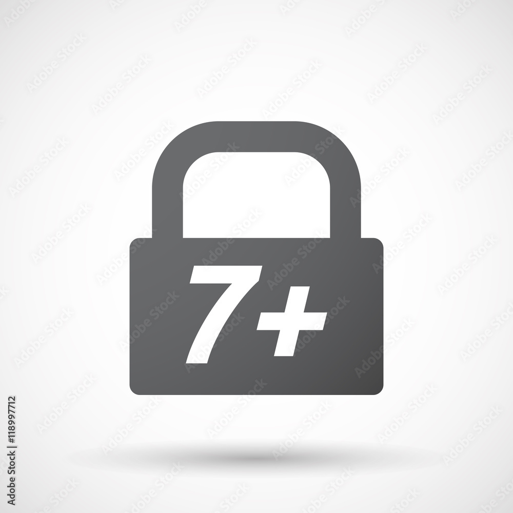 Isolated closed lock pad icon with the text 7+ Isolated closed lock pad icon with the text 7+