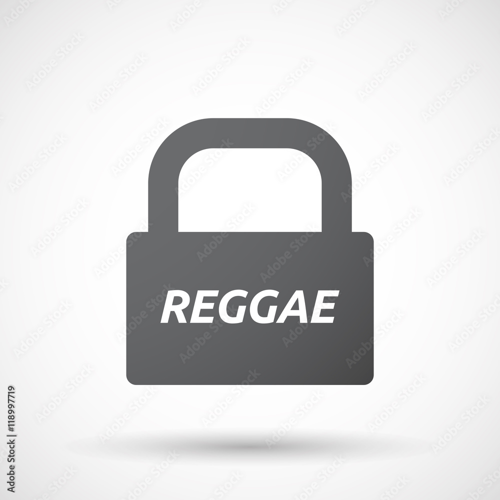 Isolated closed lock pad icon with the text REGGAE Isolated closed lock pad icon with the text REGGAE